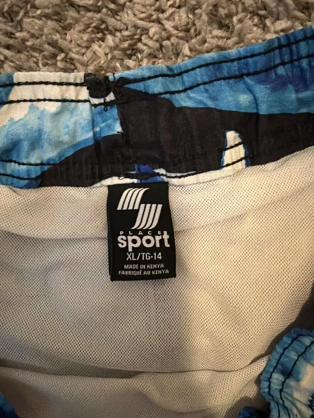 Children's Place Sport Shark Print Swim Shorts XL - Blue Black